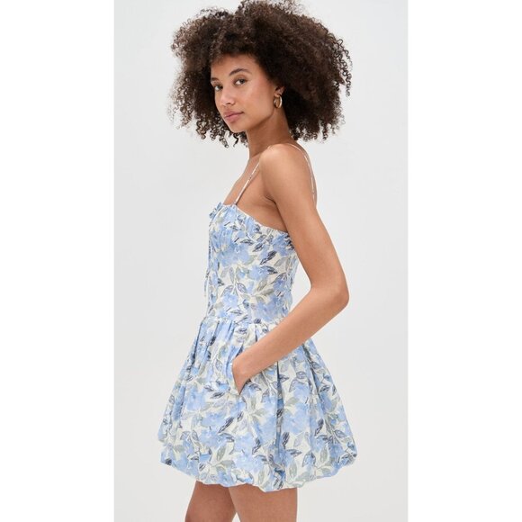 ASTR the Label Larissa Floral Bubble Mini Dress Corset Blue White Medium - Picture 6 of 16